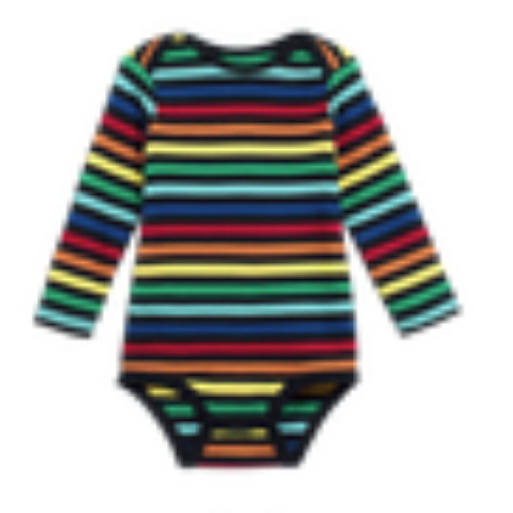NWT Primary long sleeved rainbow navy striped bodysuit babysuit onesie, 9-12 mo